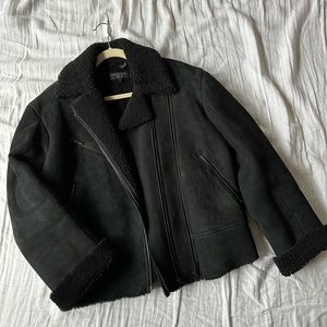 Rag & Bone Black Motorcycle Shearling Coat